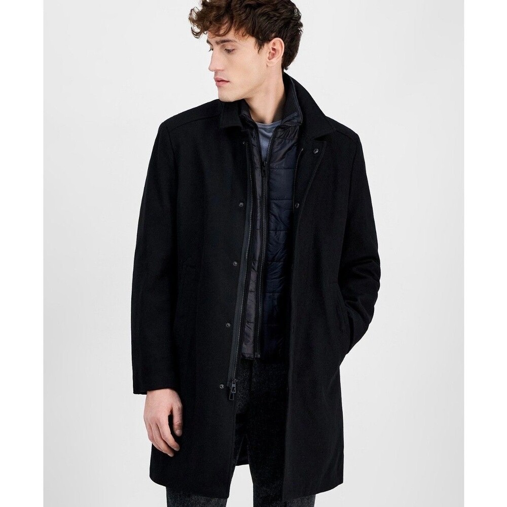 $395 NEW NAUTICA Mens 42L Black Soft Wool Modern Fit 38" Long OverCoat Jacket